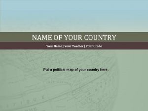 NAME OF YOUR COUNTRY Your Name Your Teacher