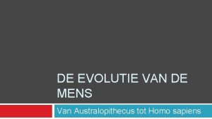 DE EVOLUTIE VAN DE MENS Van Australopithecus tot