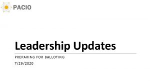 Leadership Updates PREPARING FOR BALLOTING 7292020 Overview Balloting