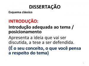 DISSERTAO Esquema clssico INTRODUO Introduo adequada ao tema