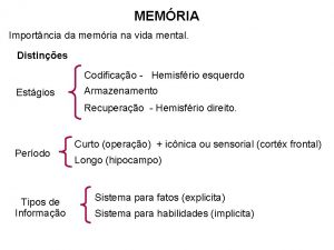 MEMRIA Importncia da memria na vida mental Distines