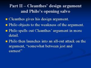 Part II Cleanthes design argument and Philos opening