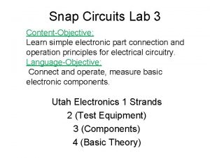 Snap Circuits Lab 3 ContentObjective Learn simple electronic
