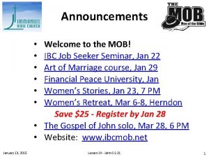 Announcements Welcome to the MOB IBC Job Seeker