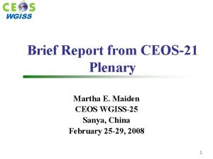 WGISS Brief Report from CEOS21 Plenary Martha E