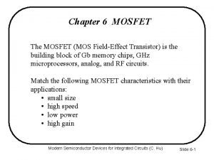 Chapter 6 MOSFET The MOSFET MOS FieldEffect Transistor