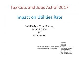 Tax Cuts and Jobs Act of 2017 Impact