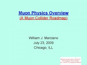 Muon Physics Overview A Muon Collider Roadmap William