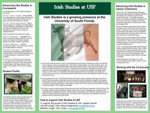 Advancing Irish Studies in Coursework Irish Studies topics