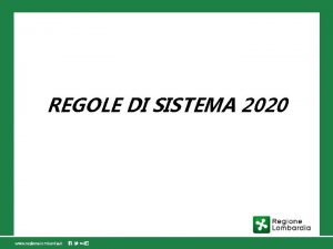 REGOLE DI SISTEMA 2020 PRESA IN CARICO DEL