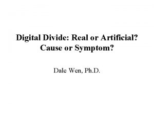 Digital Divide Real or Artificial Cause or Symptom