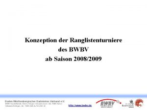 Konzeption der Ranglistenturniere des BWBV ab Saison 20082009