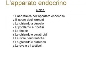 Lapparato endocrino INDICE 1 Panoramica dellapparato 2 Il