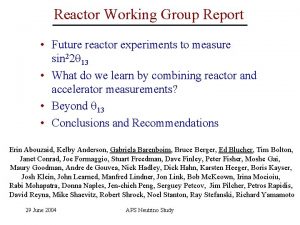 Reactor Working Group Report Future reactor experiments to