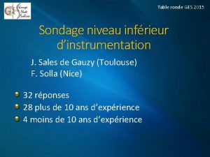 Table ronde GES 2015 Sondage niveau infrieur dinstrumentation