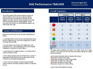 Released April 2015 Covering March 2015 SHG Performance