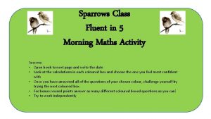 Sparrows Class Fluent in 5 Morning Maths Activity