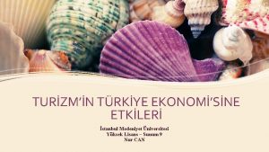 TURZMN TRKYE EKONOMSNE ETKLER stanbul Medeniyet niversitesi Yksek