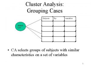 Cluster Analysis Grouping Cases Subjects By variables Internal