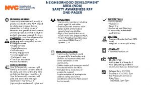 NEIGHBORHOOD DEVELOPMENT AREA NDA SAFETY AWARENESS RFP ONEPAGER