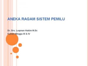 ANEKA RAGAM SISTEM PEMILU Dr Drs Luqman Hakim