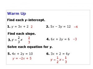 Warm Up Find each yintercept 1 y 3