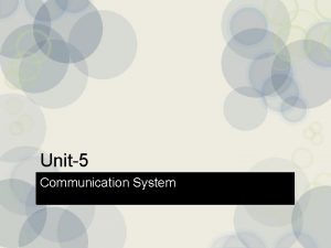 Unit5 Communication System Introduction Communication is the process