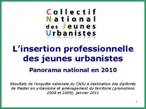 Linsertion professionnelle des jeunes urbanistes Panorama national en