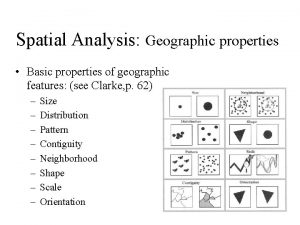 Spatial Analysis Geographic properties Basic properties of geographic