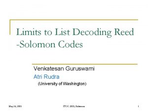 Limits to List Decoding Reed Solomon Codes Venkatesan