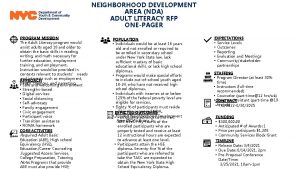 NEIGHBORHOOD DEVELOPMENT AREA NDA ADULT LITERACY RFP ONEPAGER