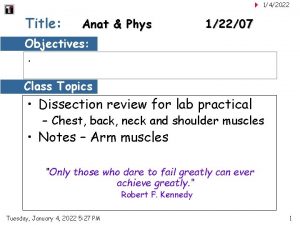 142022 Title Anat Phys 12207 Objectives Class Topics