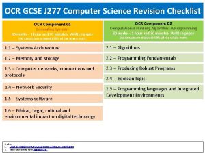 OCR GCSE J 277 Computer Science Revision Checklist