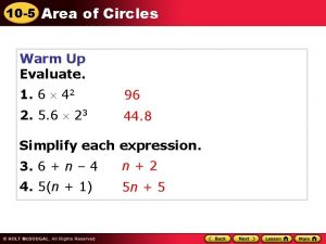 10 5 Area of Circles Warm Up Evaluate