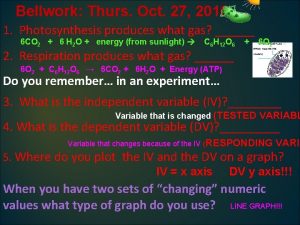 Bellwork Thurs Oct 27 2016 1 Photosynthesis produces