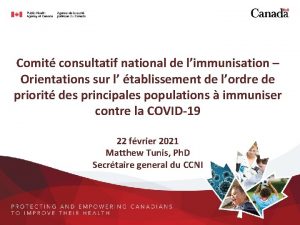 Comit consultatif national de limmunisation Orientations sur l