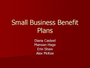 Small Business Benefit Plans Diana Casteel Marwan Hage