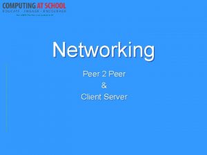 Networking Peer 2 Peer Client Server Client ServerPeer