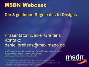 MSDN Webcast Die 8 goldenen Regeln des UIDesigns