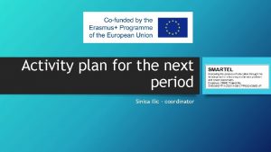 Activity plan for the next period Sinisa Ilic