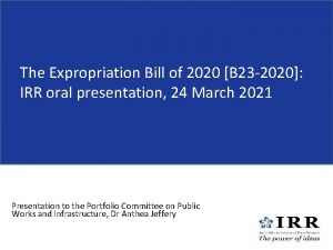 The Expropriation Bill of 2020 B 23 2020
