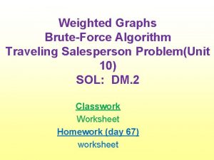 Weighted Graphs BruteForce Algorithm Traveling Salesperson ProblemUnit 10