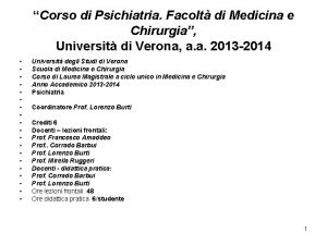 Corso di Psichiatria Facolt di Medicina e Chirurgia