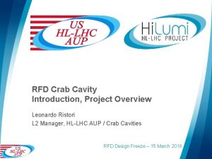 RFD Crab Cavity Introduction Project Overview Leonardo Ristori