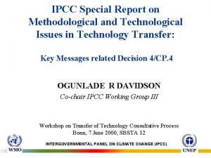 IPCC Special Report on Methodological and Technological Issues