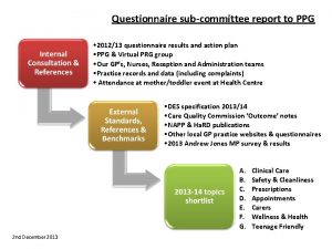 Questionnaire subcommittee report to PPG 201213 questionnaire results