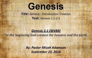 Genesis Title Genesis Introduction Creation Text Genesis 1