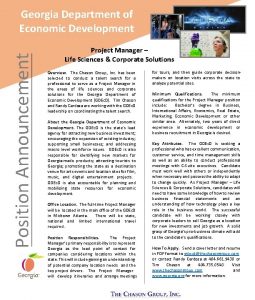 Position Announcement Georgia Department of Economic Development Project