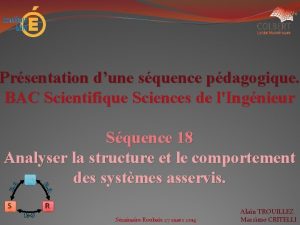 Prsentation dune squence pdagogique BAC Scientifique Sciences de