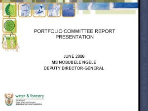 PORTFOLIO COMMITTEE REPORT PRESENTATION JUNE 2008 MS NOBUBELE